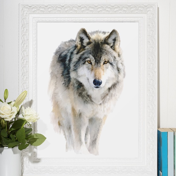 Watercolor Wolf with Mystical Aura Portrait Wall Art Print Poster, Unframed - Picture 6 of 6